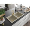Mexen Mario granite 2-bowl kitchen sink with Rita kitchen faucet, beige - 6504-69-670300-50