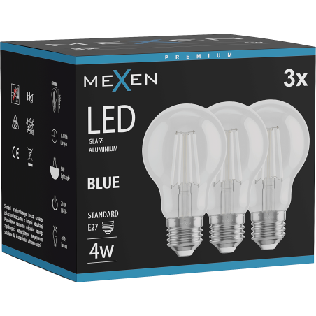 Mexen Vintis 3x LED filament bulb E27, A60, 4W, 55 lm, blue - L150-E27-04XX-47x03