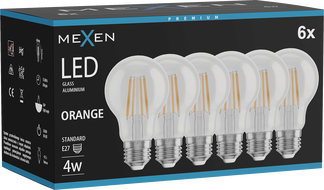 Mexen Vintis 6x LED Filament Bulb E27, A60, 4W, 55 lm, orange - L150-E27-04XX-48x06