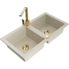 Mexen Mario granite 2-bowl sink with Rita kitchen tap, beige - 6504-69-670300-50