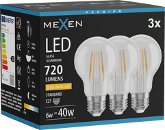 Mexen Vintis 3x Filament LED Bulb E27, A60, 6W, Warm - 2200K, 720 lm, clear - L150-E27-0622-00x03