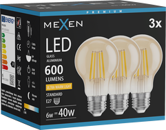 Mexen Vintis 3x LED Filament Bulb E27, A60, 6W, Warm - 2200K, 600 lm, amber - L150-E27-0622-50x03
