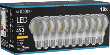 Mexen Vintis 10x LED Filament Bulb E27, A60, 6W, Warm - 2200K, 450 lm, smoke - L150-E27-0622-70x10