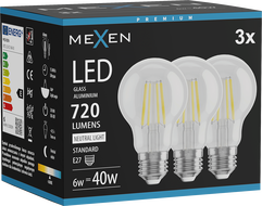 Mexen Vintis 3x LED Filament Bulb E27, A60, 6W, Neutral - 4000K, 720 lm, clear - L150-E27-0640-00x03