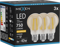 Mexen Vintis 3x LED Filament Bulb E27, A60, 8W, Warm - 2200K, 750 lm, amber - L150-E27-0822-50x03