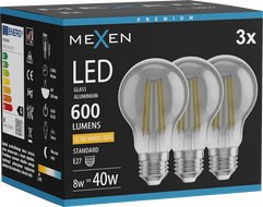 Mexen Vintis 3x LED filament bulb E27, A60, 8W, Warm - 2200K, 600 lm, smoke - L150-E27-0822-70x03