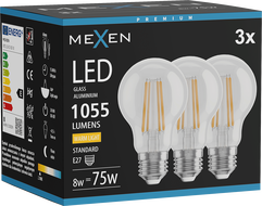 Mexen Vintis 3x LED Filament Bulb E27, A60, 8W, Warm - 2700K, 1055 lm, clear - L150-E27-0827-00x03