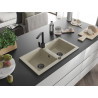 Mexen Mario granite double bowl sink with Rita kitchen faucet, beige - 6504-69-670300-70