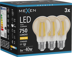 Mexen Vintis 3x LED Filament Bulb E27, A60, 8W, Warm - 2700K, 750 lm, amber - L150-E27-0822-50x03 - L150-E27-0827-50x03