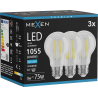 Mexen Vintis 3x LED Filament Bulb E27, A60, 8W, Cold - 6500K, 1055 lm, clear - L150-E27-0865-00x03