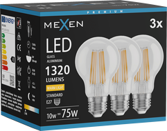 Mexen Vintis 3x LED Filament Bulb E27, A60, 10W, Warm - 2700K, 1320 lm, clear - L150-E27-1027-00x03