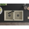 Mexen Mario granite double bowl sink with Rita kitchen faucet, beige - 6504-69-670300-70