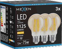 Mexen Vintis 3x LED Filament Bulb E27, A60, 12W, Warm - 2700K, 1125 lm, amber - L150-E27-1227-50x03