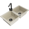 Mexen Mario granite double bowl sink with Rita kitchen faucet, beige - 6504-69-670300-70