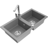 Mexen Mario 2-compartment granite sink with a kitchen mixer tap Rita, Grey - 6504-71-670300-00