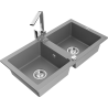 Mexen Mario Granite double bowl sink with Rita kitchen faucet, gray - 6504-71-670300-00