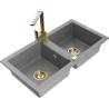 Mexen Mario 2-bowl granite sink with Rita kitchen faucet, gray - 6504-71-670300-50