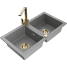 Mexen Mario 2-chamber granite kitchen sink with Rita faucet, gray - 6504-71-670300-50