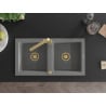 Mexen Mario 2-bowl granite sink with Rita kitchen faucet, gray - 6504-71-670300-50