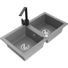 Mexen Mario granite double-bowl sink with Rita kitchen faucet, gray - 6504-71-670300-70