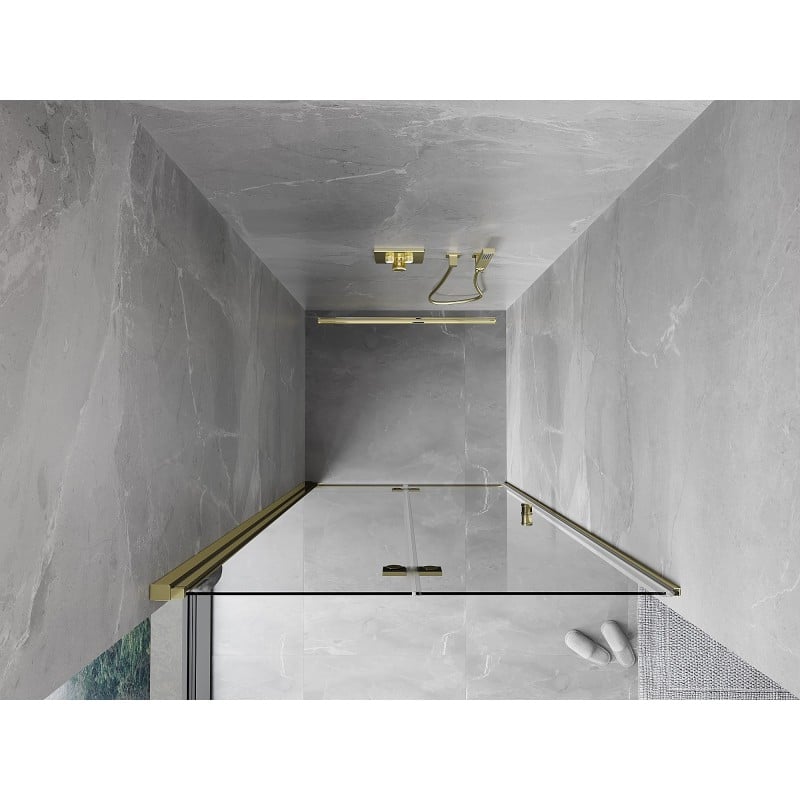 Mexen Mist-F folding shower door left 95 cm, transparent, gold - 8A6-095-000-50-00-L