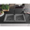 Mexen Mario 2-chamber granite sink with Rita kitchen faucet, gray - 6504-71-670300-70-B