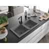 Mexen Mario granite 2-bowl sink with Rita kitchen tap, grey - 6504-71-670300-70-B
