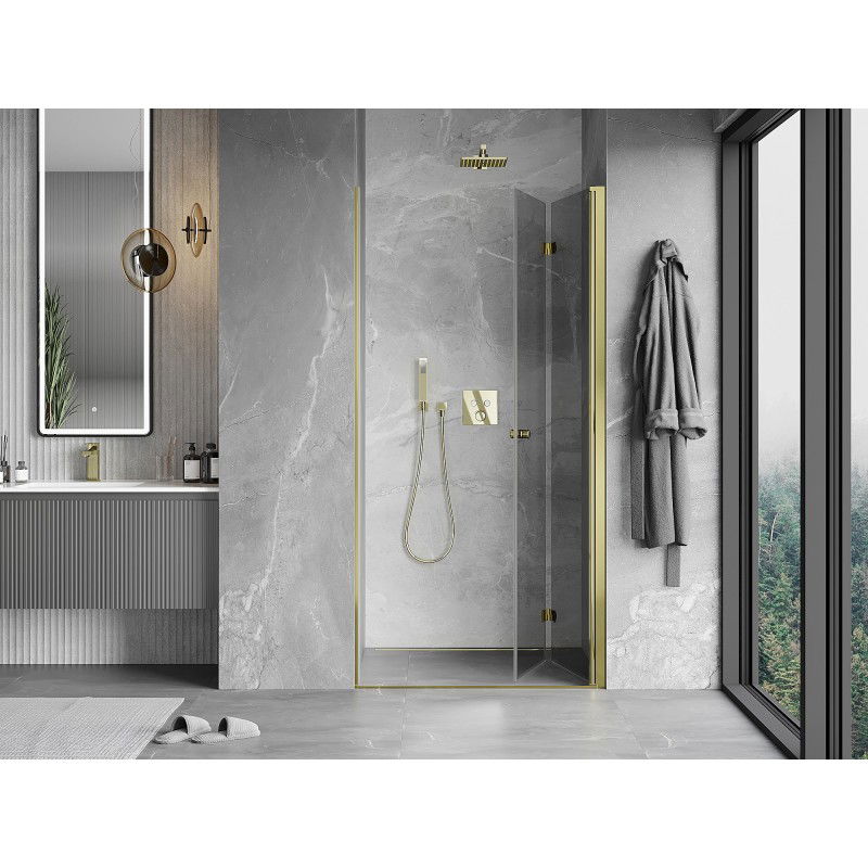 Mexen Mist-F folding shower door right 75 cm, transparent, gold - 8A6-075-000-50-00-P