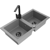 Mexen Mario 2-Bowl Granite Sink with Rita Kitchen Faucet, Gray - 6504-71-670300-70-B
