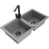 Mexen Mario granite 2-bowl sink with Rita kitchen tap, grey - 6504-71-670300-70-B