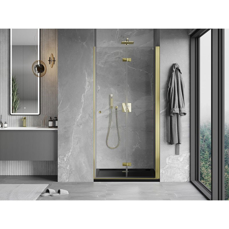 Mexen Mist-F right-folding shower door 90 cm, transparent, gold - 8A6-090-000-50-00-P
