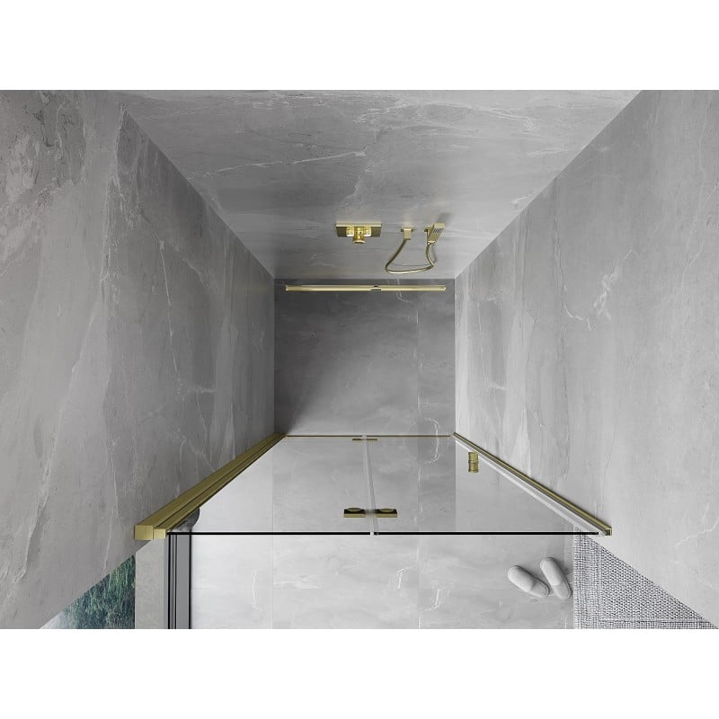 Mexen Mist-F 60 cm folding shower door, left side, transparent, brushed gold - 8A6-060-000-55-00-L