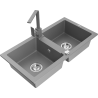 Mexen Mario granite double-bowl kitchen sink with Rita kitchen faucet, gray - 6504-71-670300-71