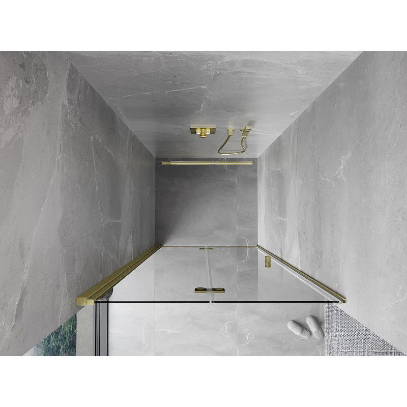 Mexen Mist-F foldable left shower door 100 cm, transparent, brushed gold - 8A6-100-000-55-00-L