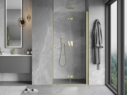 Mexen Mist-F 110 cm Right Folding Shower Door, Transparent, Brushed Gold - 8A6-110-000-55-00-P