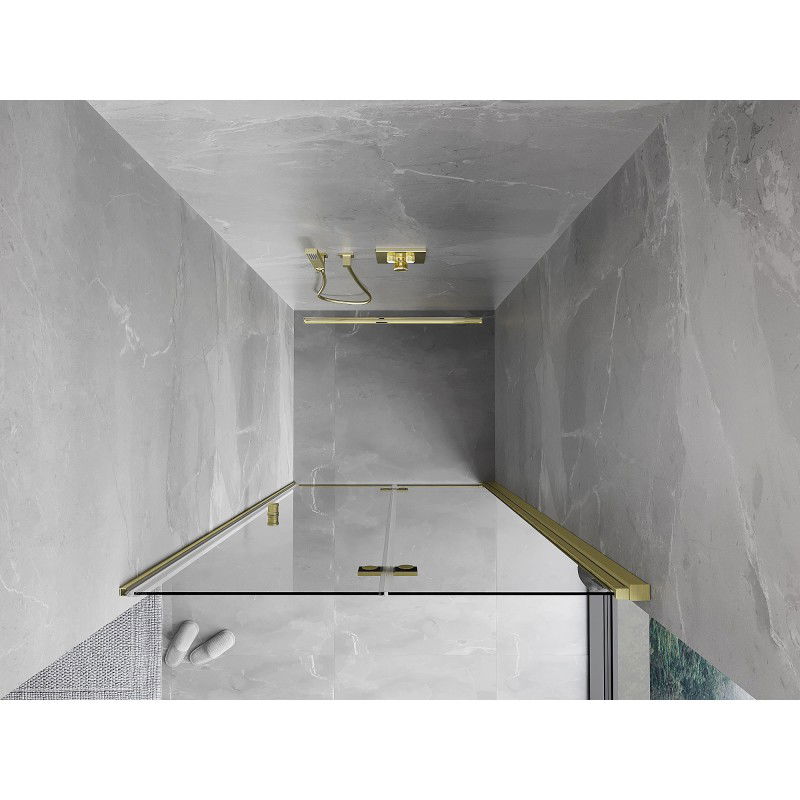 Mexen Mist-F 110 cm Right Folding Shower Door, Transparent, Brushed Gold - 8A6-110-000-55-00-P