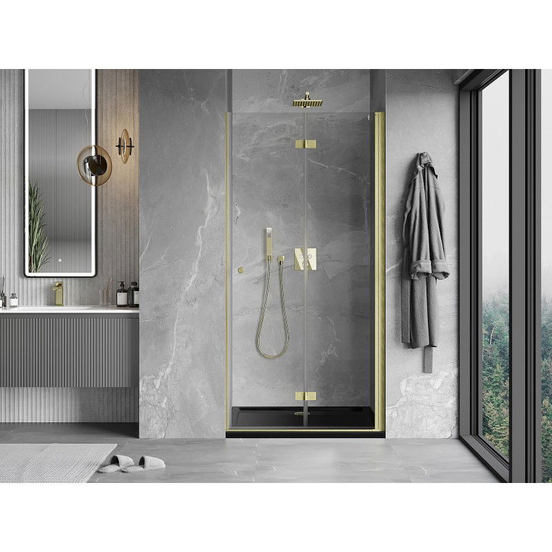 Mexen Mist-F 110 cm Right Folding Shower Door, Transparent, Brushed Gold - 8A6-110-000-55-00-P