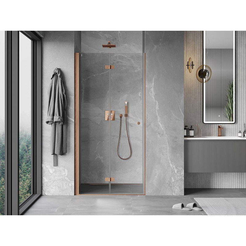 Mexen Mist-F folding shower door left 80 cm, transparent, brushed copper - 8A6-080-000-65-00-L