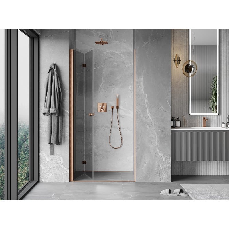 Mexen Mist-F folding shower door left 80 cm, transparent, brushed copper - 8A6-080-000-65-00-L