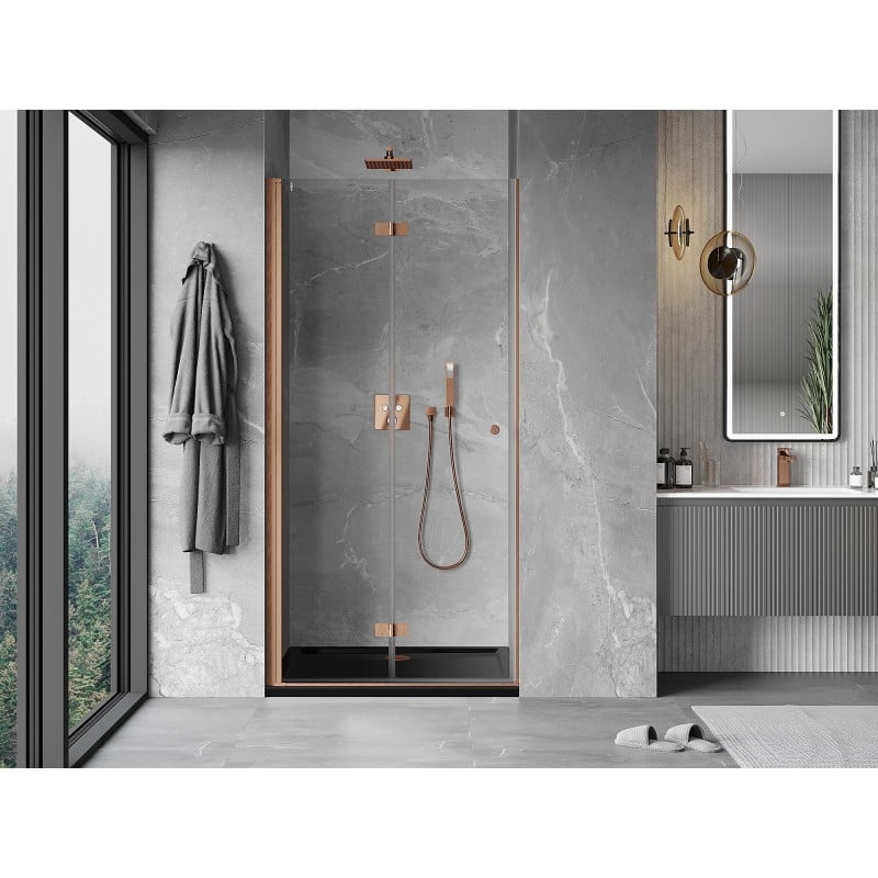 Mexen Mist-F folding shower door left 95 cm, transparent, brushed copper - 8A6-095-000-65-00-L
