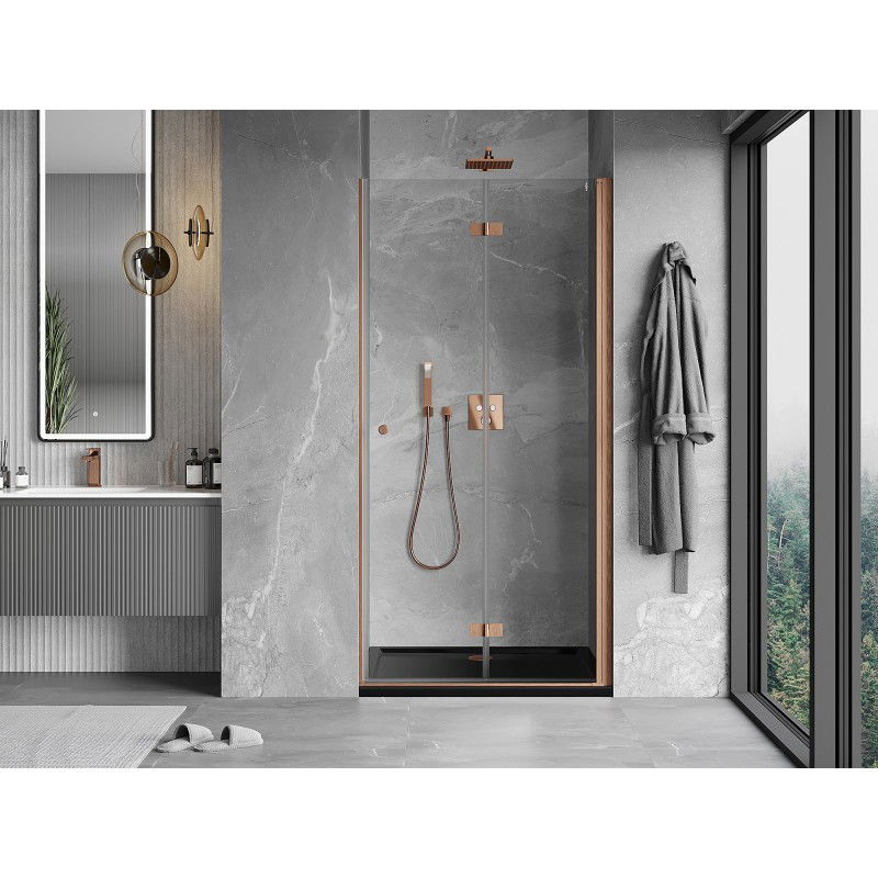 Mexen Mist-F folding shower door right 60 cm, transparent, brushed copper - 8A6-060-000-65-00-P