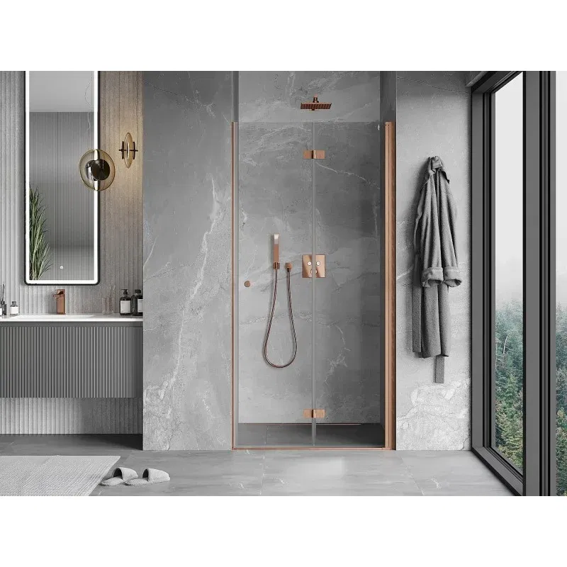 Mexen Mist-F folding shower door right 100 cm, transparent, brushed copper - 8A6-100-000-65-00-P