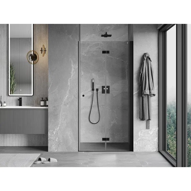 Mexen Mist-F folding shower door right 95 cm, transparent, black - 8A6-095-000-70-00-P