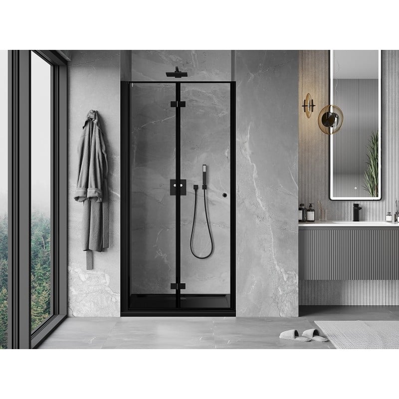 Mexen Mist-F 70 cm Left Folding Shower Door, Black Frame, Black - 8A6-070-000-70-70-L