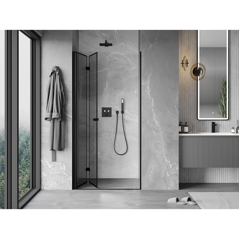 Mexen Mist-F 70 cm Left Folding Shower Door, Black Frame, Black - 8A6-070-000-70-70-L