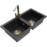 Mexen Mario 2-chamber granite sink with Rita kitchen faucet, black/silver metallic - 6504-73-670300-50