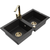 Mexen Mario granite double bowl kitchen sink with Rita faucet, black/silver metallic - 6504-73-670300-50