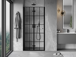 Mexen Mist-F folding shower door left 60 cm, black grid, black - 8A6-060-000-70-77-L