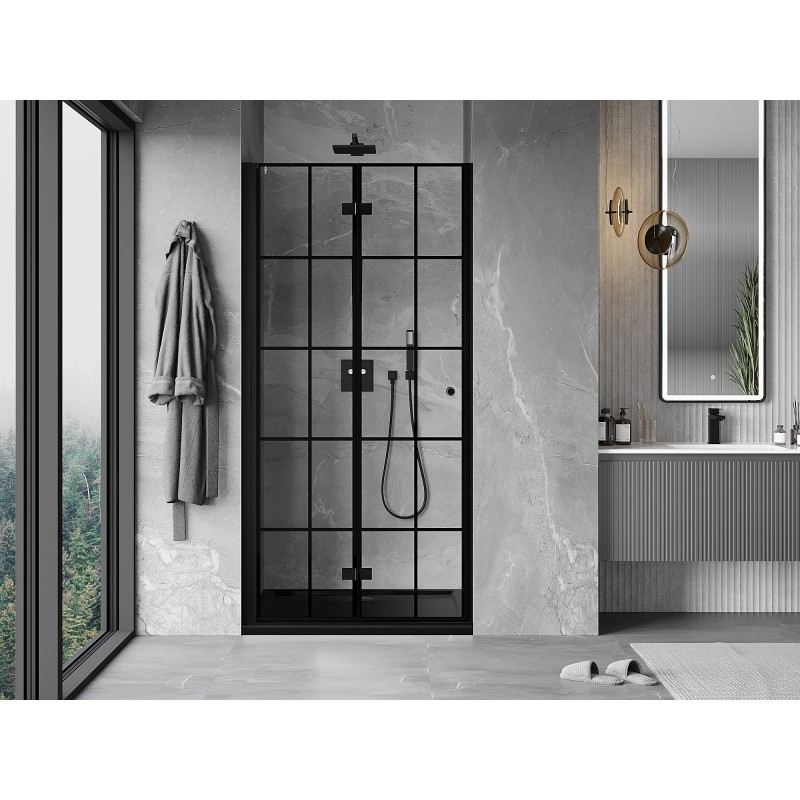 Mexen Mist-F folding shower door left 60 cm, black grid, black - 8A6-060-000-70-77-L