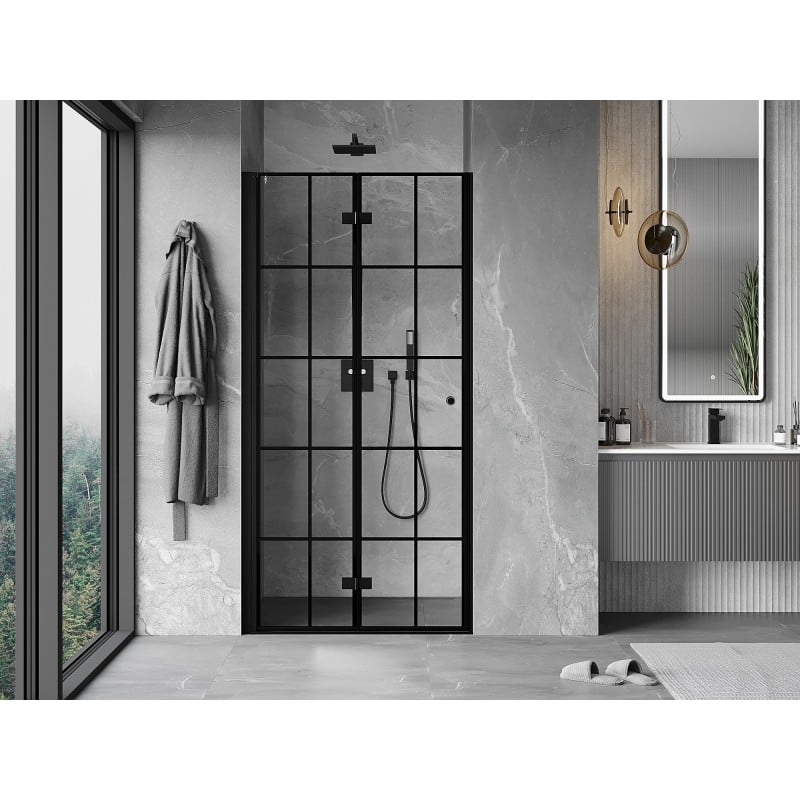Mexen Mist-F folding shower door left 85 cm, black grid, black - 8A6-085-000-70-77-L